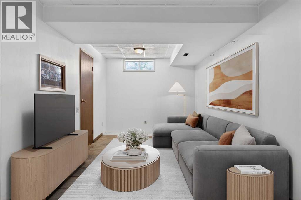 Virtually Staged Basement Rec Room