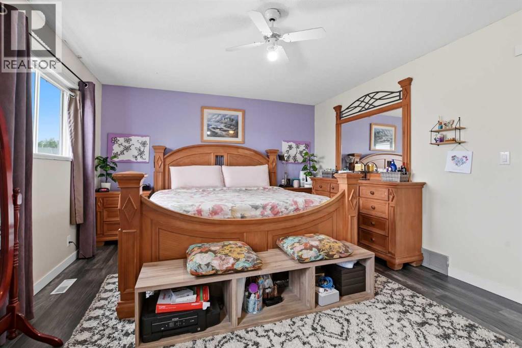 The primary bedroom has his and hers closets