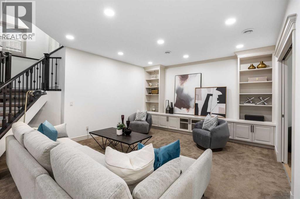 Rec room with built-in cabinetry