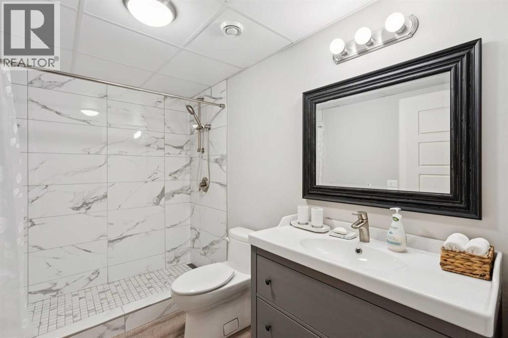 3pc bath in the basement with oversized walk in shower