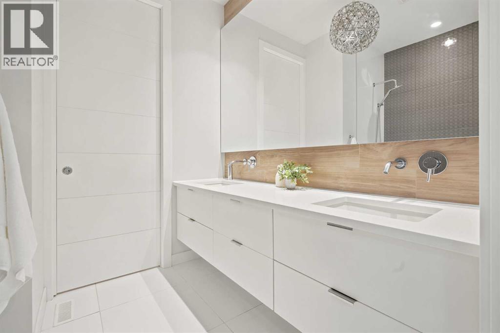 Kids' bathroom with dual vanities