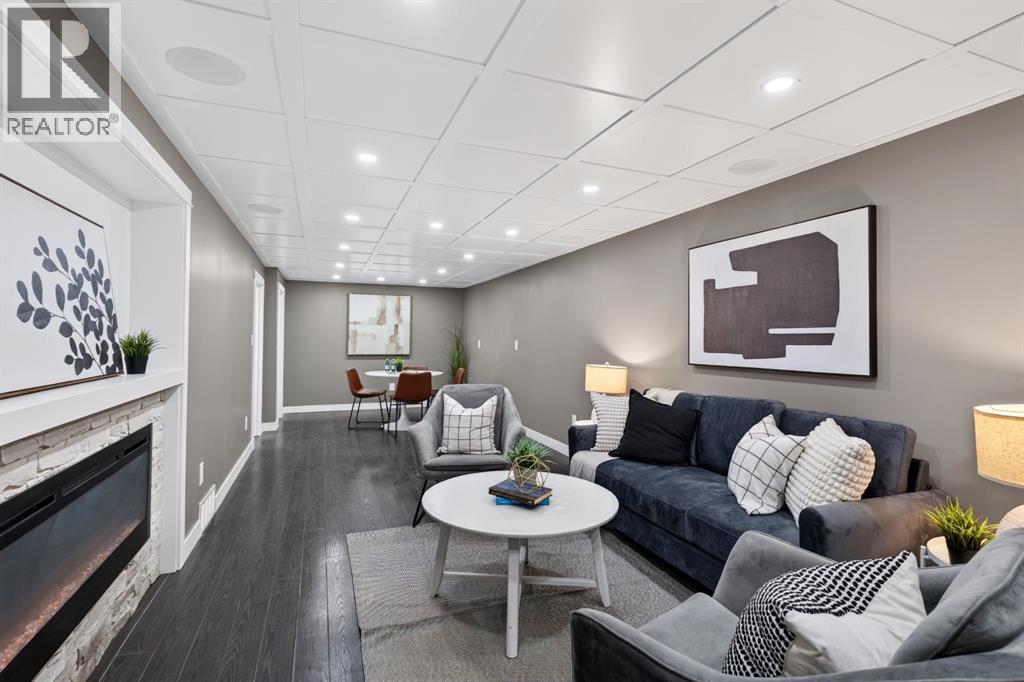 EXTRA LONG living space with electric fireplace!