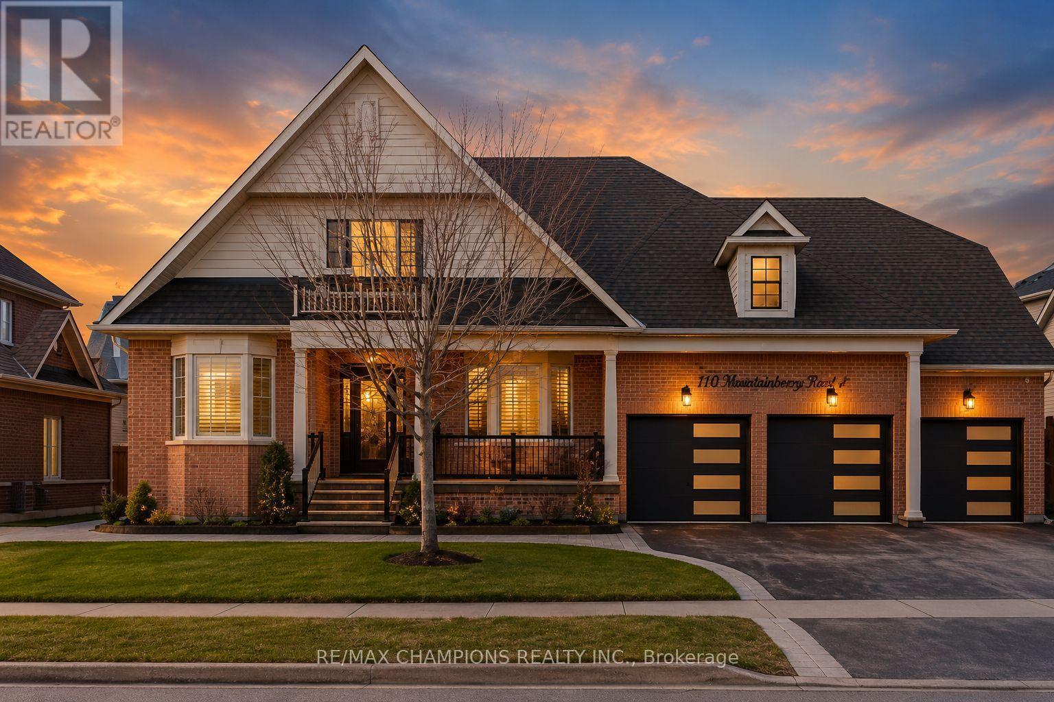 Brick  covered front porch railings three-garage