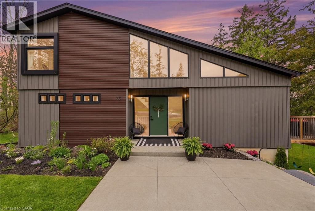 Modern architectural exterior featuring contrasting brown and grey siding