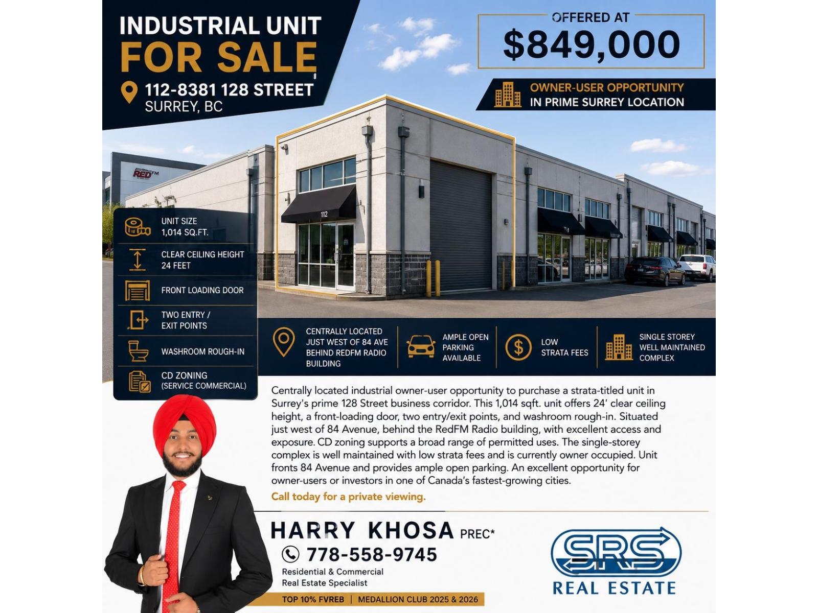 Industrial for Sale in Surrey – 112 8381 128 STREET, Surrey – MLS# C8081144
