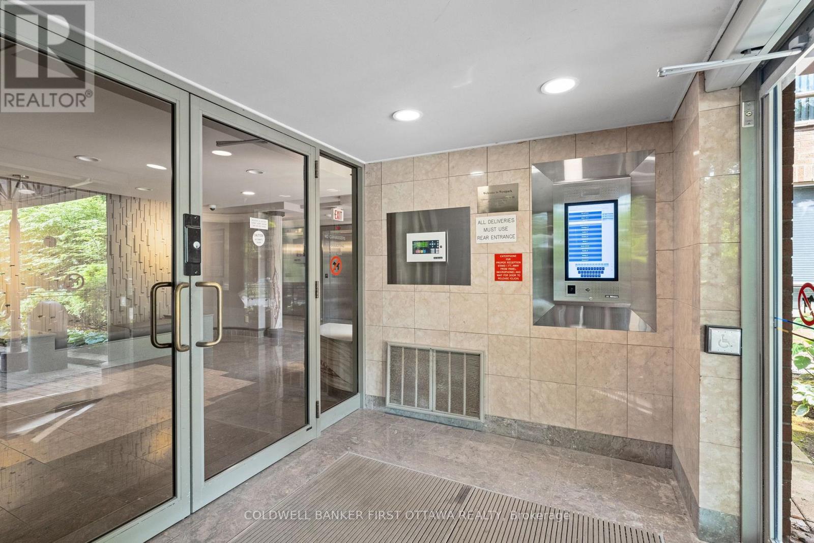 Secure building main entrance lobby.