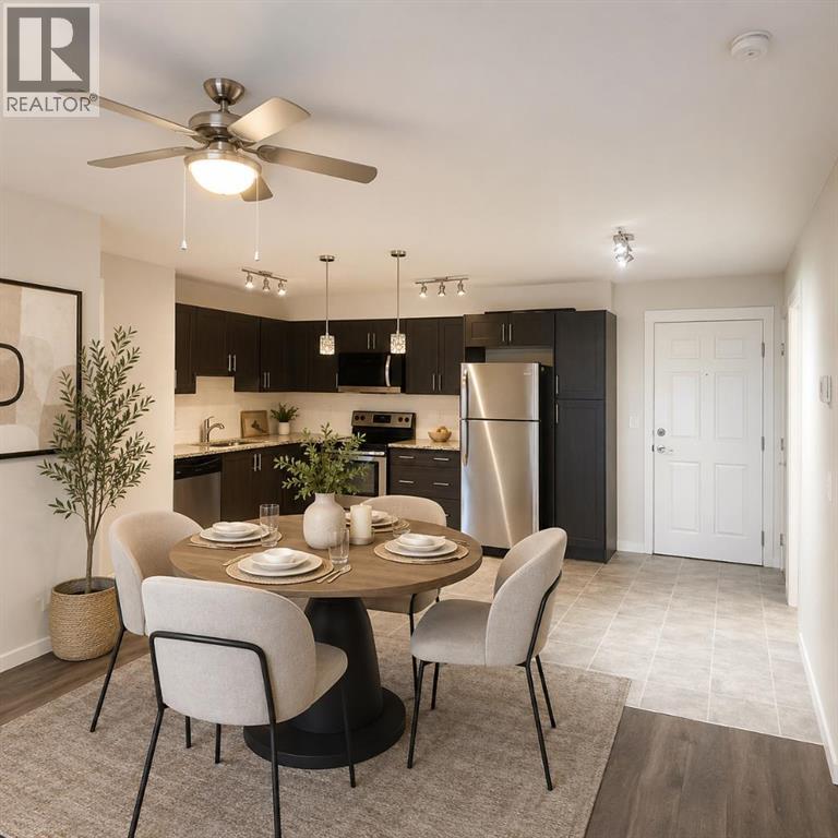 Virtual Staged Dining and Kitchen Area, New Hood Fan