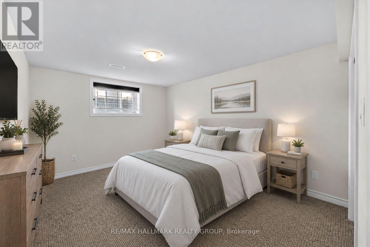 Virtually staged basement bedroom