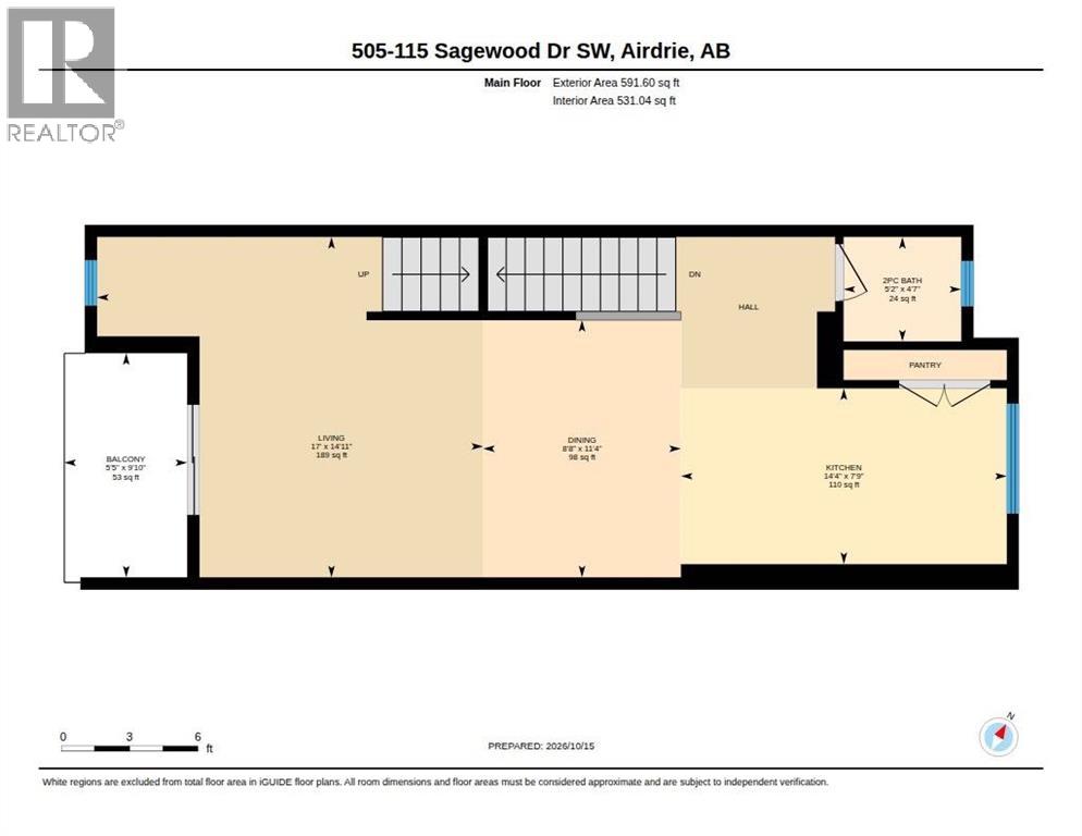 Kitchen, dining,  2 piece bath, living room area. 591.60 sq ft of main floor living space