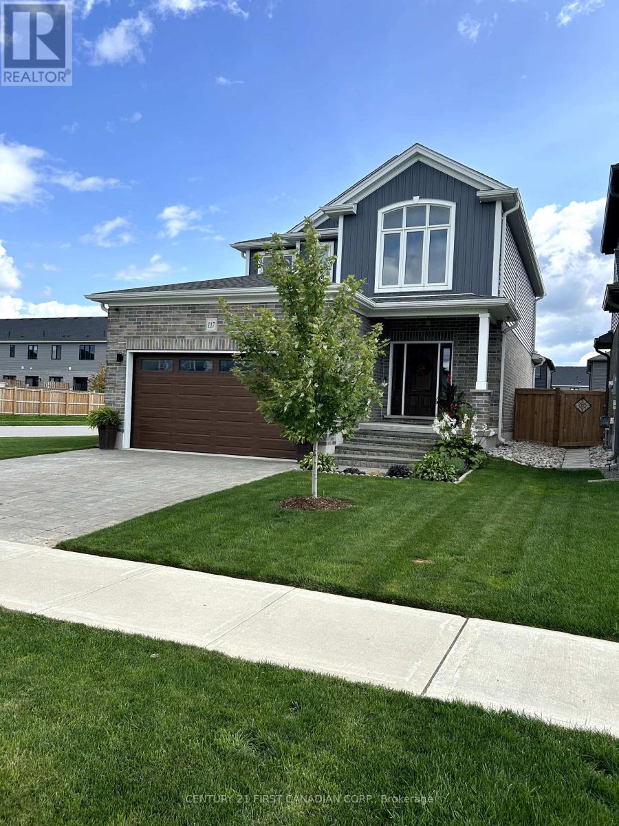 Welcome to 117 Gilmour Drive, a stunning, modern home located in the charming town of Lucan, Ontario. This spacious 4-bedroom, 3.5-bathroom corner lot property offers the perfect blend of contemporary design and comfort, ideal for families seeking both style and functionality. As you enter this open-concept masterpiece, you are immediately greeted by a bright and airy living space. The large windows flood the home with natural light, accentuating the sleek, modern finishes throughout. The gourmet kitchen is a chefs dream, featuring high-end appliances, ample counter space, and an expansive island perfect for both meal prep and casual dining. The kitchen seamlessly flows into the living and dining areas, creating a great space for entertaining guests or relaxing with loved ones. The second floor offers three generously sized bedrooms, including a luxurious primary suite with a private ensuite bathroom and a walk-in closet. Each additional bedroom provides plenty of closet space and easy access to a beautifully designed full bathroom. The finished basement offers even more living space, perfect for a family room, home office, or play area. With a convenient 3.5 bathrooms, mornings will be a breeze for the whole family. Outside, the corner lot provides added privacy and space, with a beautifully landscaped yard, large deck with a louvered privacy fence that is perfect for outdoor gatherings or quiet relaxation. Located in a peaceful and family-friendly neighbourhood, 117 Gilmour Drive is just minutes away from local schools, parks, and all the amenities Lucan has to offer. Whether you're looking for a modern family home or an entertainers paradise, this property has it all. Don't miss your chance to make this dream home yours! (id:48254)