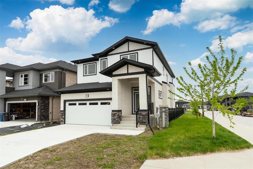 3 Edge Park Crescent Winnipeg, Manitoba 1R//Winnipeg/SS NOW, Open House Sun Jun 8th from 2-3:30pm, OTP as received. Welcome to Bridgwater Trails! This 1,890 sq. ft. two-storey home sits on a corner lot with open green space behind and direct gate access to the walkway. With 3 bedrooms and convenient second-floor laundry, the layout is practical and well-suited for families. The primary suite features a double-sink ensuite with a custom 5' x 3' tiled shower. Inside, you'll find 9-foot ceilings on the main floor, upgraded cabinetry and lighting, quartz countertops, and laminate flooring throughout most of the main level. Built on piles, the exterior combines stone, stucco, wood trim, and custom siding for a stylish finish. The yard offers a blank canvas for landscaping and outdoor living. A side entrance to the basement provides future development potential. A solid home in a desirable area ready for its next chapter! (id:48254)
