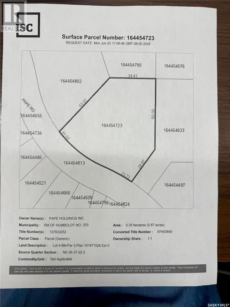 Lot 4 Blk 3 Pape Road, Humboldt Rm No. 370, Saskatchewan  S0K 2A0 - Photo 5 - SK010794