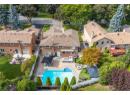 View from above of property featuring a pool area