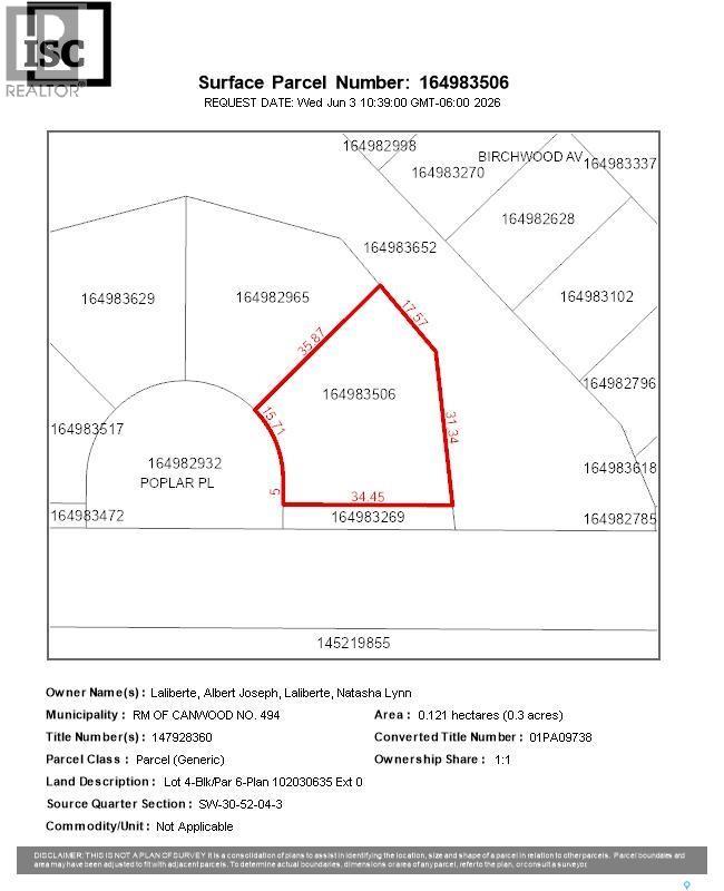 Lot 4, Block 6 Poplar place, Canwood Rm No. 494, Saskatchewan