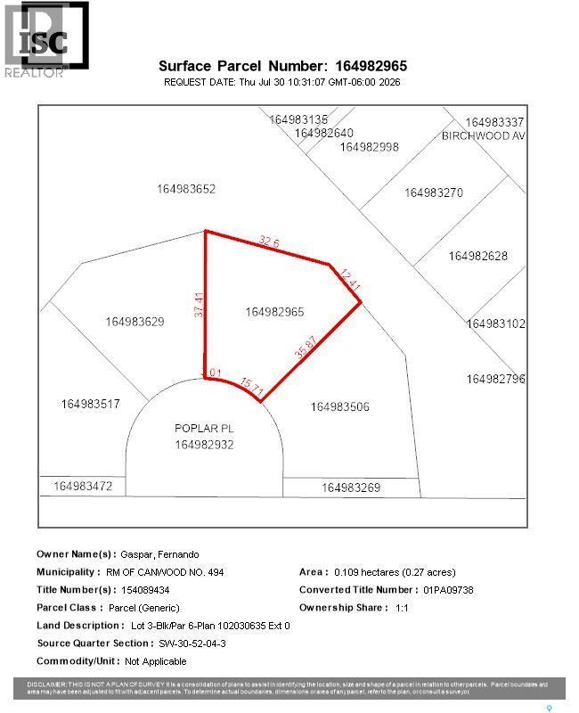lot 3 blk 6 Poplar place, Canwood Rm No. 494, Saskatchewan