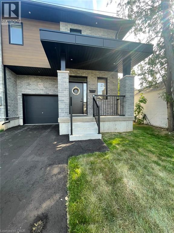 Modern exterior with grey brick and wood-finish siding