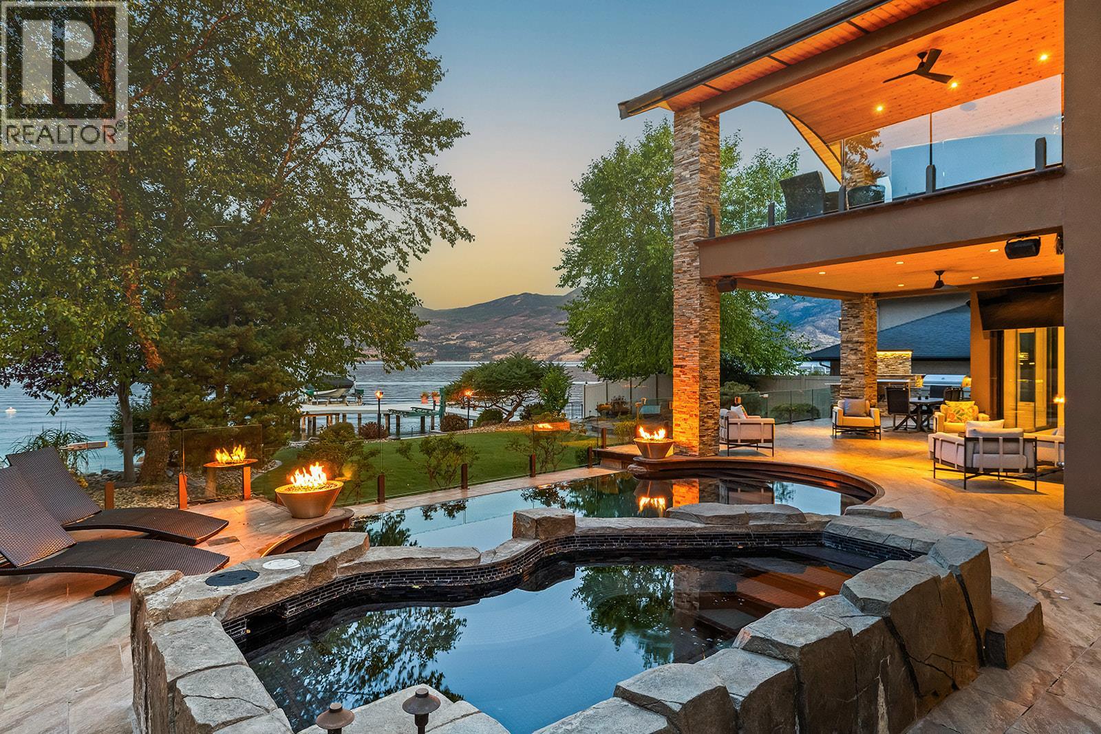 Custom Stone Spa at Dusk