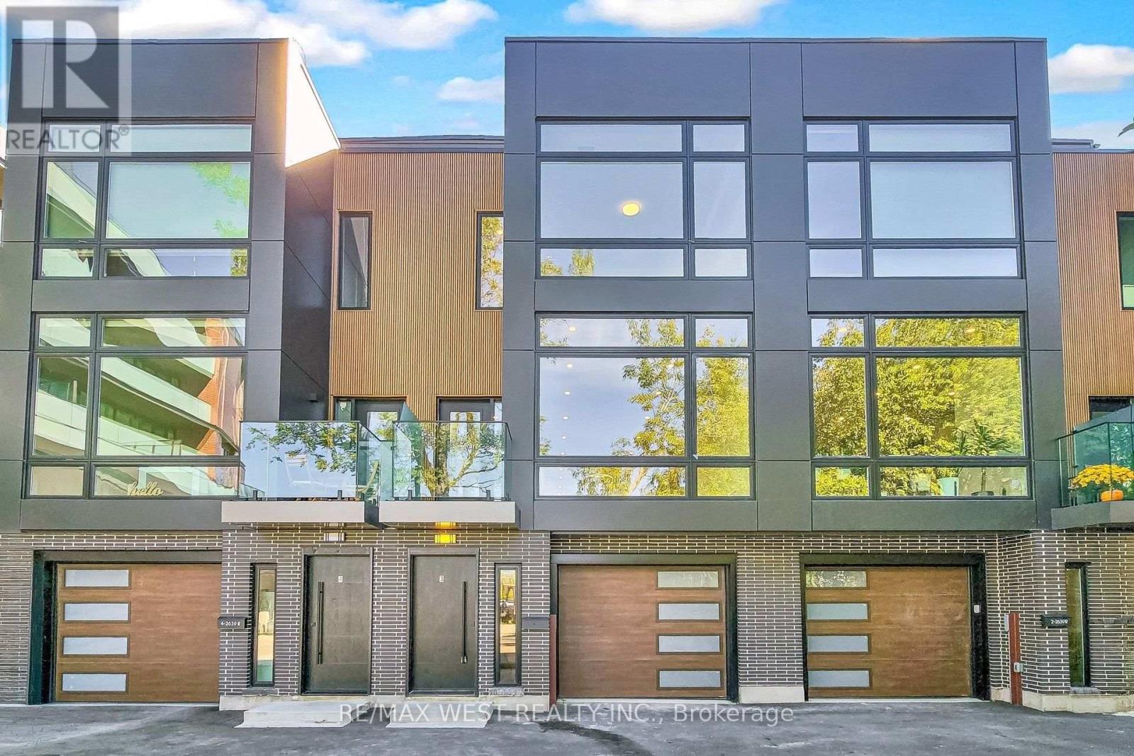 Welcome to 2639R Dundas St Unit 3, The LAST Unit Remaining Unit In This Exclusive Complex of ONLY 4 UNITS. Newly built 2600 Sq Ft sophisticated luxury townhouse tucked just behind Dundas on a private lot. Features 356 Sq Ft roof top patio with skyline/CN tower views, a private backyard and a glass balcony off the kitchen to enjoy the outdoors. Refined craftsmanship and superior high-end finishes throughout sure to impress, featuring an open floor plan, sleek custom made 15 ft kitchen 9x3 ft quartz island with waterfall feature , floor to ceiling windows in the living and Primary Bedroom, Airy bright family room with large window overlooks yard with mature tree. Master bedroom retreat with floor to ceiling windows, 12x5 walk-in closet seller will install custom built in cabinets, Spa like bath features deep whirlpool tub, glass shower with waterfall, and heated floors. Bedrooms 2&3 both have double built in closets and share a 4-pc bath. Features 12 feet ceilings on main, 10 feet on second, and 9 feet on third. Skylight over staircase brings natural light to all levels. Welcoming foyer with 6x4 ceramic tiles with heated floors, access to a 220 sq foot garage. Impressive ground level recreation room with12 foot ceilings, 3pc bath, with direct access to private backyard, this room would also suit a home office, gym or nanny suite. These are just some of the exceptional features of this home. Prime Junction Located within a short walk to Bloor subway and GO Train line to Downtown or Airport, and just minutes to Roncesvalles Village, High Park, and Bloor West Village shops, restaurants and great school district. Truly unique opportunity and great value that's almost impossible to find. Your opportunity awaits to purchase this last remaining unit. (id:48254)