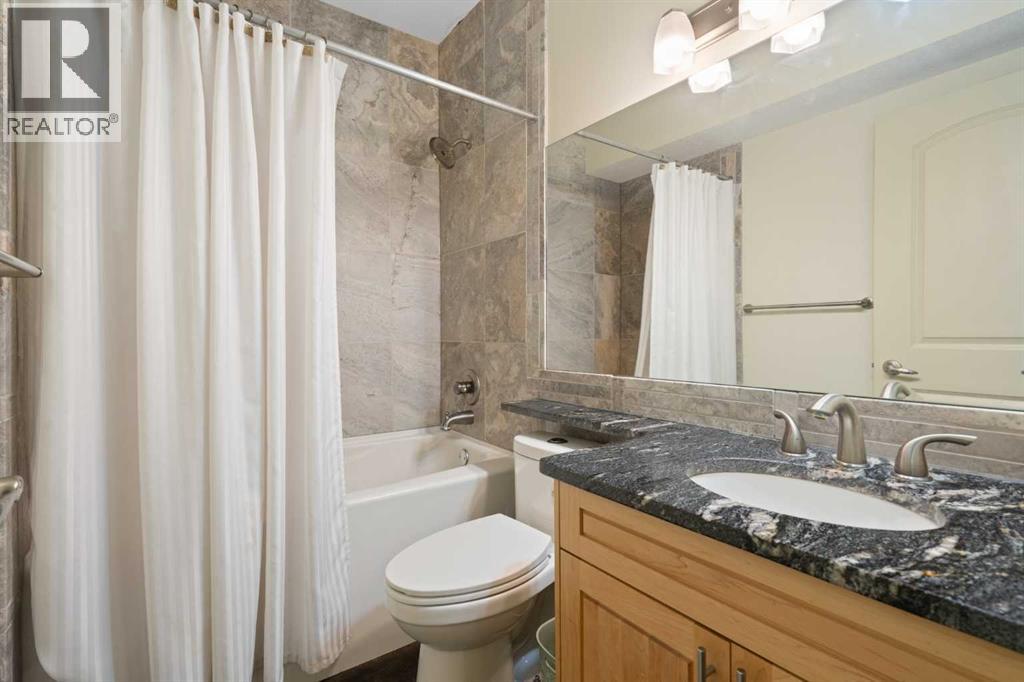 Lower level 4-piece bathroom, heated floor, granite counter